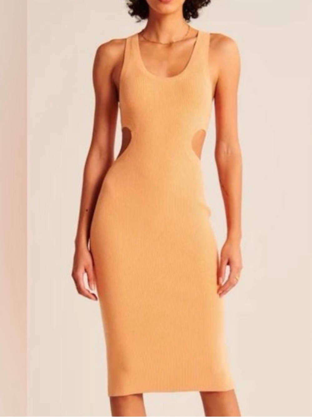 Abercrombie & Fitch Elevated Knit Side Cutout Midi Ribbed Sweater Dress